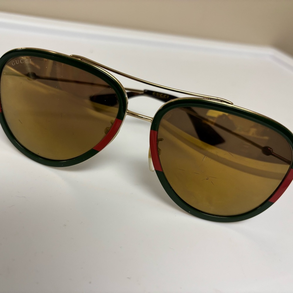 Gucci Gold and Red Aviator Sunglasses